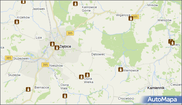 mapa Dębowiec gmina Ziębice, Dębowiec gmina Ziębice na mapie Targeo