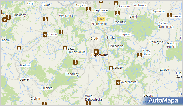 mapa Dębowiec powiat jasielski, Dębowiec powiat jasielski na mapie Targeo