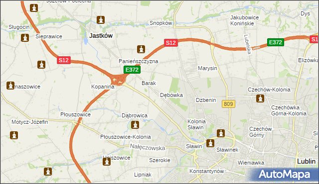 mapa Dębówka gmina Jastków, Dębówka gmina Jastków na mapie Targeo