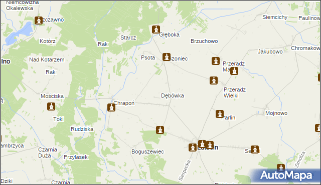 mapa Dębówka gmina Lutocin, Dębówka gmina Lutocin na mapie Targeo