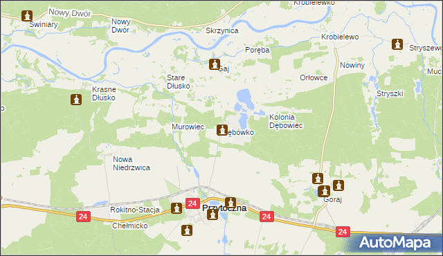 mapa Dębówko gmina Przytoczna, Dębówko gmina Przytoczna na mapie Targeo