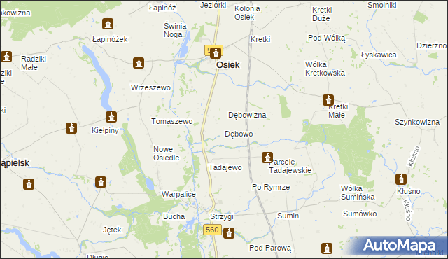 mapa Dębowo gmina Osiek, Dębowo gmina Osiek na mapie Targeo