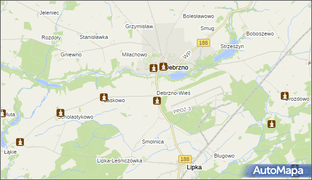 mapa Debrzno-Wieś, Debrzno-Wieś na mapie Targeo