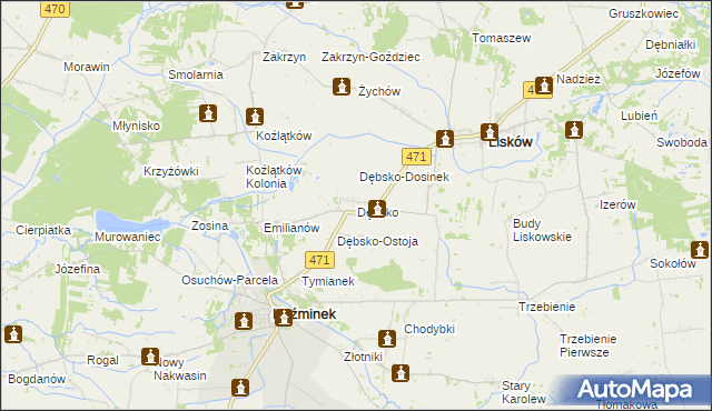 mapa Dębsko gmina Koźminek, Dębsko gmina Koźminek na mapie Targeo