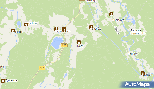 mapa Dęby gmina Bobrowice, Dęby gmina Bobrowice na mapie Targeo