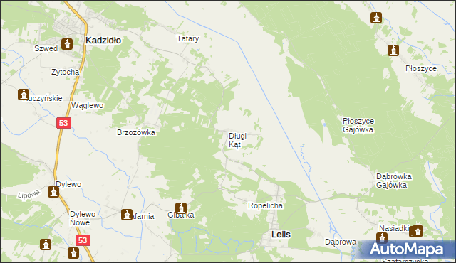 mapa Długi Kąt gmina Lelis, Długi Kąt gmina Lelis na mapie Targeo