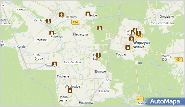 mapa Długi Kąt gmina Wręczyca Wielka, Długi Kąt gmina Wręczyca Wielka na mapie Targeo