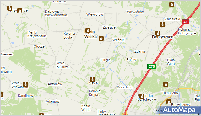 mapa Długie gmina Lgota Wielka, Długie gmina Lgota Wielka na mapie Targeo