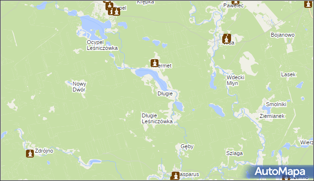 mapa Długie gmina Osieczna, Długie gmina Osieczna na mapie Targeo