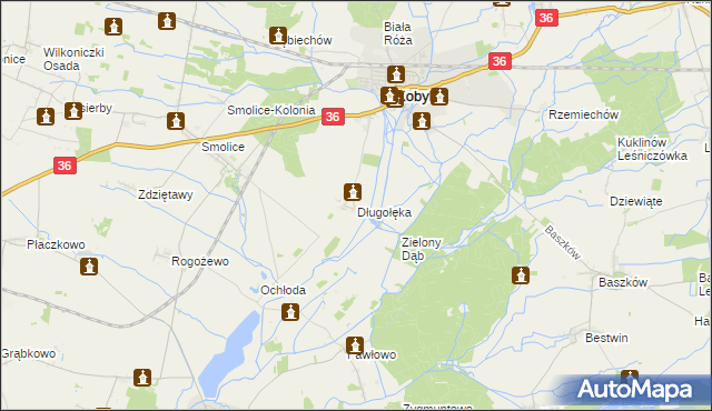 mapa Długołęka gmina Kobylin, Długołęka gmina Kobylin na mapie Targeo