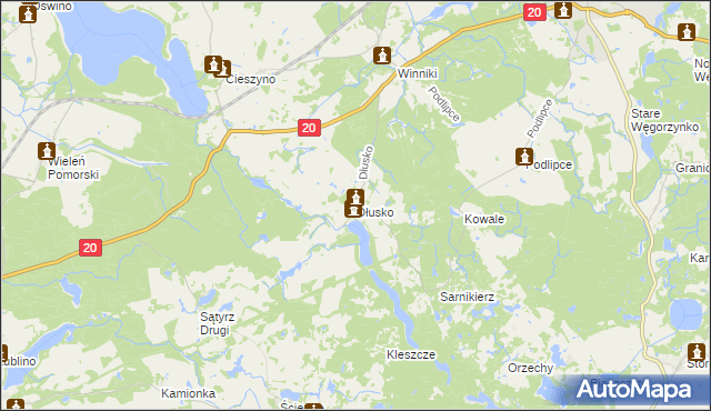 mapa Dłusko gmina Węgorzyno, Dłusko gmina Węgorzyno na mapie Targeo