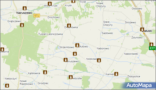 mapa Dłutowo gmina Naruszewo, Dłutowo gmina Naruszewo na mapie Targeo