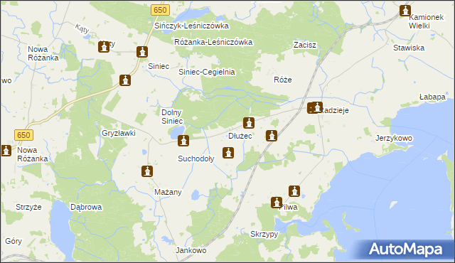 mapa Dłużec gmina Węgorzewo, Dłużec gmina Węgorzewo na mapie Targeo