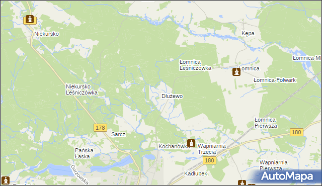 mapa Dłużewo gmina Trzcianka, Dłużewo gmina Trzcianka na mapie Targeo