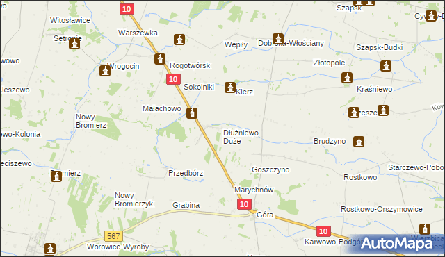 mapa Dłużniewo Duże, Dłużniewo Duże na mapie Targeo