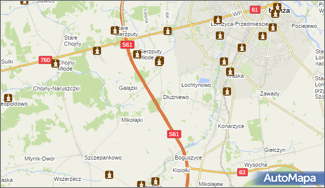 mapa Dłużniewo gmina Łomża, Dłużniewo gmina Łomża na mapie Targeo