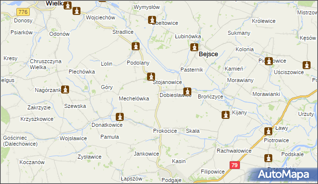 mapa Dobiesławice gmina Bejsce, Dobiesławice gmina Bejsce na mapie Targeo