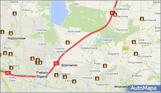 mapa Dobieszowice gmina Bobrowniki, Dobieszowice gmina Bobrowniki na mapie Targeo