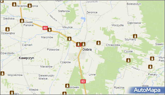 mapa Dobra powiat turecki, Dobra powiat turecki na mapie Targeo