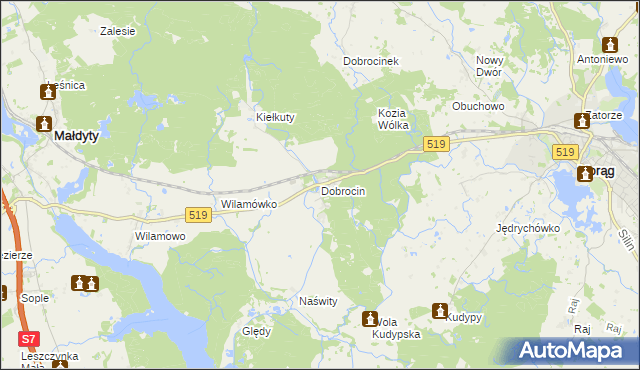 mapa Dobrocin gmina Małdyty, Dobrocin gmina Małdyty na mapie Targeo