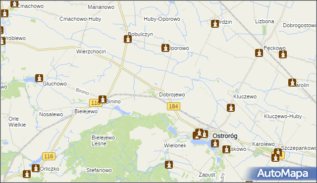 mapa Dobrojewo gmina Ostroróg, Dobrojewo gmina Ostroróg na mapie Targeo