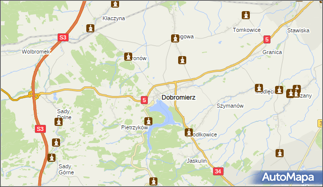 mapa Dobromierz powiat świdnicki, Dobromierz powiat świdnicki na mapie Targeo