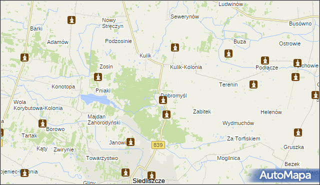 mapa Dobromyśl gmina Siedliszcze, Dobromyśl gmina Siedliszcze na mapie Targeo