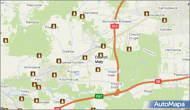 mapa Dobroń Mały, Dobroń Mały na mapie Targeo