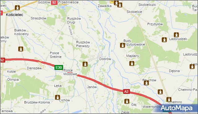 mapa Dobrów gmina Kościelec, Dobrów gmina Kościelec na mapie Targeo