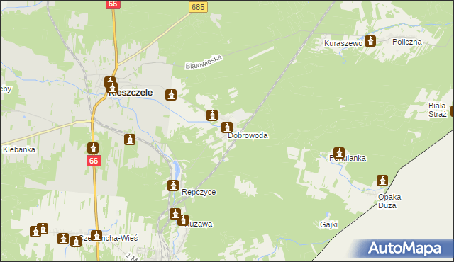 mapa Dobrowoda gmina Kleszczele, Dobrowoda gmina Kleszczele na mapie Targeo