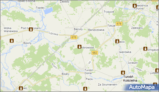 mapa Dobrowoda gmina Turośń Kościelna, Dobrowoda gmina Turośń Kościelna na mapie Targeo