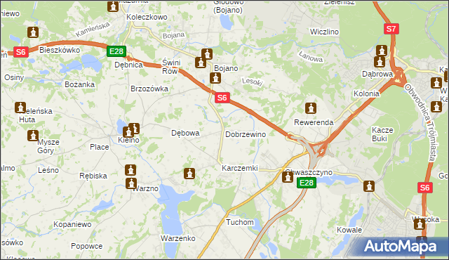 mapa Dobrzewino, Dobrzewino na mapie Targeo