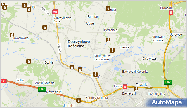 mapa Dobrzyniewo Fabryczne, Dobrzyniewo Fabryczne na mapie Targeo