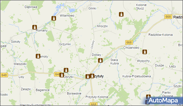 mapa Doliwy gmina Przytuły, Doliwy gmina Przytuły na mapie Targeo