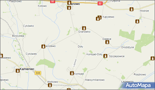 mapa Doły gmina Kamieniec, Doły gmina Kamieniec na mapie Targeo