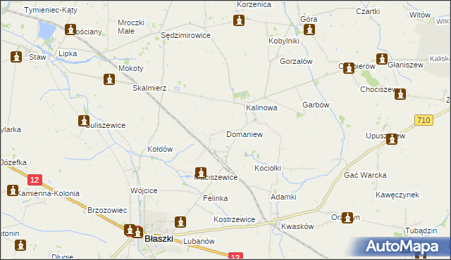 mapa Domaniew gmina Błaszki, Domaniew gmina Błaszki na mapie Targeo