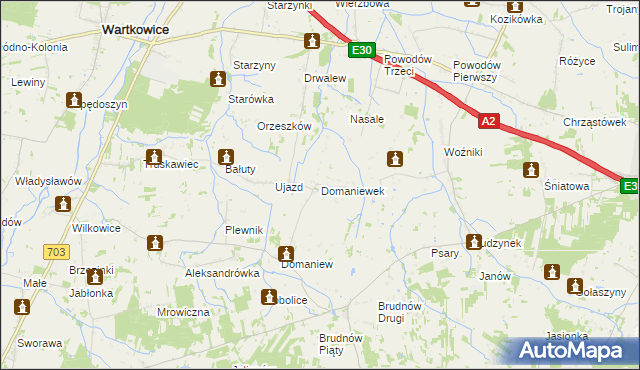 mapa Domaniewek gmina Dalików, Domaniewek gmina Dalików na mapie Targeo