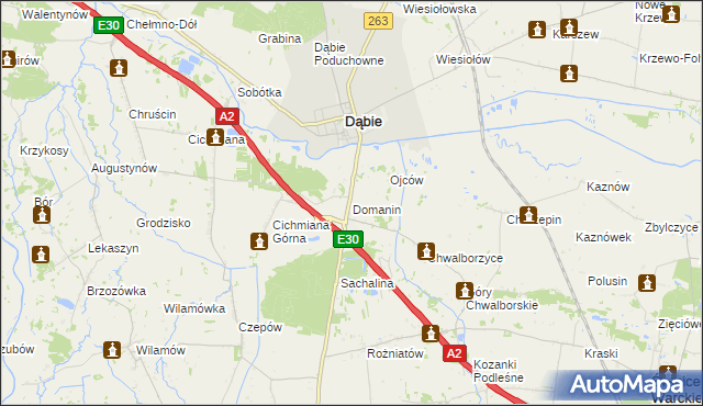 mapa Domanin gmina Dąbie, Domanin gmina Dąbie na mapie Targeo