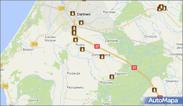 mapa Domasławice gmina Darłowo, Domasławice gmina Darłowo na mapie Targeo