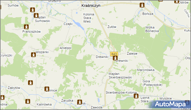 mapa Drewniki gmina Kraśniczyn, Drewniki gmina Kraśniczyn na mapie Targeo