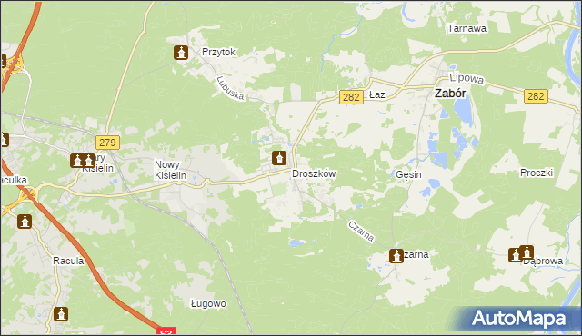 mapa Droszków gmina Zabór, Droszków gmina Zabór na mapie Targeo