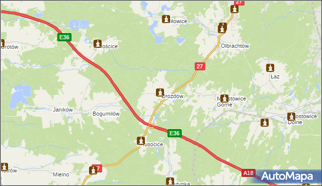 mapa Drozdów gmina Żary, Drozdów gmina Żary na mapie Targeo