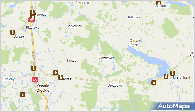 mapa Drozdówko gmina Kowale Oleckie, Drozdówko gmina Kowale Oleckie na mapie Targeo