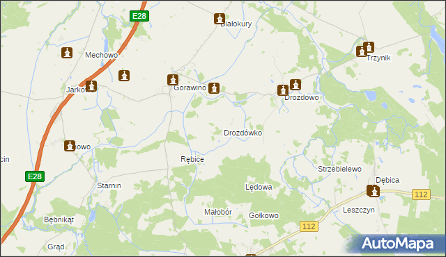 mapa Drozdówko gmina Rymań, Drozdówko gmina Rymań na mapie Targeo