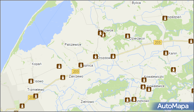 mapa Drozdowo gmina Darłowo, Drozdowo gmina Darłowo na mapie Targeo