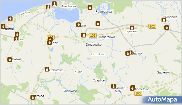 mapa Drozdowo gmina Karnice, Drozdowo gmina Karnice na mapie Targeo