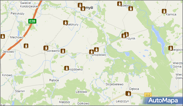 mapa Drozdowo gmina Rymań, Drozdowo gmina Rymań na mapie Targeo