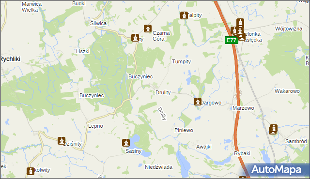 mapa Drulity, Drulity na mapie Targeo