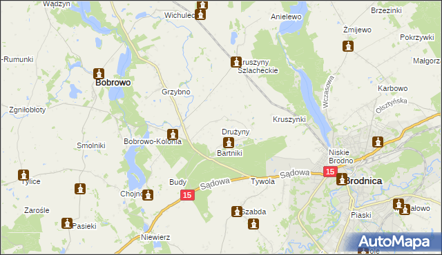 mapa Drużyny gmina Bobrowo, Drużyny gmina Bobrowo na mapie Targeo