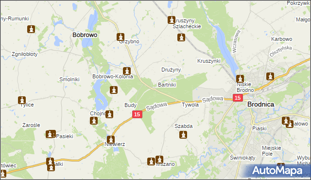 mapa Drużyny gmina Brodnica, Drużyny gmina Brodnica na mapie Targeo